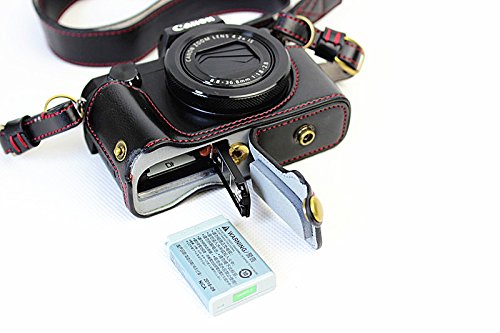 Plein de fond de protection d ouverture Version protection en cuir PU Camera Bag Case avec tr  pied Conception Compatible Pour Canon PowerShot G5 X G5x avec l   paule de cou de ceinture noire