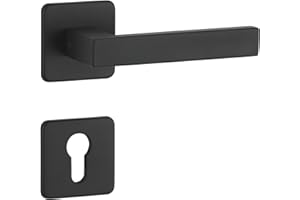 FELGNER Poignée de porte Parma pour cylindre européen | design moderne de haute qualité - poignées de porte carrées - poignées de porte | pour portes intérieures | avec rosaces | Noir mat