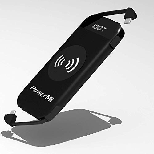 PowerMi - Batería Externa Móvil 8000 mAh Cables Integrados con Puertos Type C y Micro USB - Adaptador Compatible con iPhone X, 8, SE, 5, 6, 7 - Cargador Portátil - Power Bank