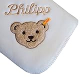 Baby-Fleecedecke mit Ihrem Wunsch Namen bestickt creme / wollweiß / cloud dancer 90 cm x 60 cm Steiff Collection - 2