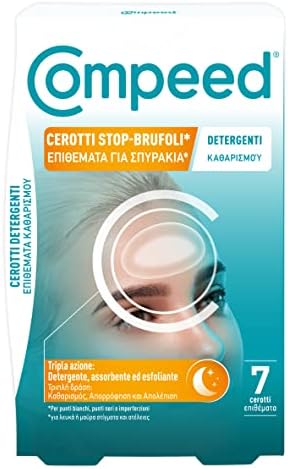 COMPEED Cerotti Stop-Brufoli Detergenti, Purificano, Esfoliano e Proteggono per imperfezioni, punti neri e piccoli brufoli, Ideali anche per l'uso notturno, 7 cerotti idrocolloidali