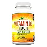 Vitamin D 1,000 IU, Optimal Strength Vitamin D3 Supplement, 365 Easy to Swallow Softgels - Full Year Supply