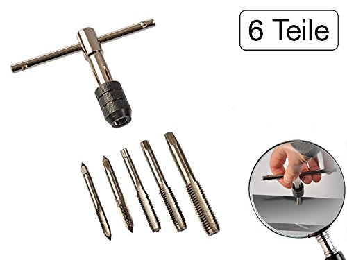 6 teiliges Set Gewindeschneider 1/4' - 1/2' Zoll für Innengewinde Bohrerhalter mit T-Griff
