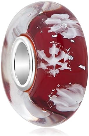 Jeffrey Townsend 925 Sterling Silver Red and White Snowflakes Holiday Bead Charm for Bracelets