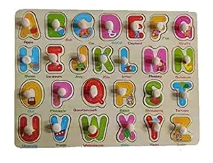 Smoneo Wooden Alphabet Puzzles, Upper Case ABC Puzzle Board for Toddlers 3-5 Years Old, Preschool Boys & Girls Educational Learning Letter Toys, Sturdy Wooden Construction