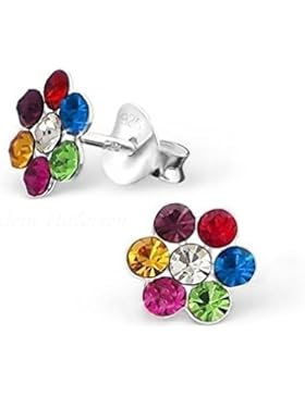 GH1a Multicolor Kristall Blume Ohrstecker 925 Echt Silber Ohrringe Kinder Geschenkidee