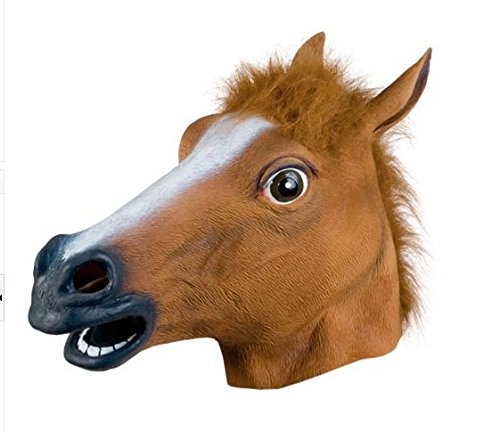 Pferde Pferd braun horse Maske mit Haaren mask aus Latex mit Öffnungen an Augen Halloween Karneval Fasching Kostüm Verkleidung für Erwachsene Männer und Frauen Damen Herren gruselig Grusel Zombie Monster Dämon Horror Tiermaske