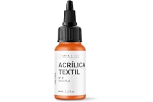 Arts & You Pintura Acrílica Textil 60ml Ideal para pintar Ropa y Tejidos | Pintura Fluida para manualidades en tela | Adhesión en Tejidos muy duradera (11 Naranja)