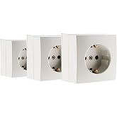Zenitech, Schuko Base 16 A, White, Pack of 3, Compatible with Standard Mouldings, Removable Mechanism, Quick and Easy Install