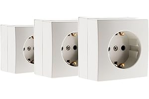 Zenitech, base Schuko 16 A, blanca, pack de 3, compatible con molduras estándar, mecanismo extraíble, instalación rápida y sencilla, montaje en superficie