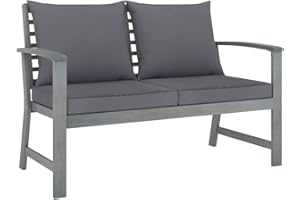 vidaXL Banco de Jardín 120 cm Cojines Patio Exterior Aire Libre Decoración Recibidor Asiento Silla Duradero Estable Gris Oscuro Madera Maciza Acacia