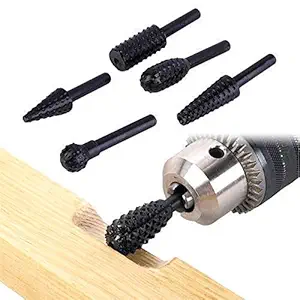 Universal BUYER5pcs/set High Speed Steel Burr Drill Bit Set Wood Carving Rasps for Dremel Shank Burs Tools Cutting Tool Black Rotary Bit Set