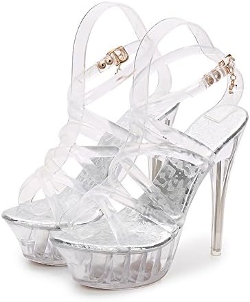 Koyi Women's High Heels Transparent Sandals Cinderella Crystal Shoes Summer Pumps Wedding Party 14cm
