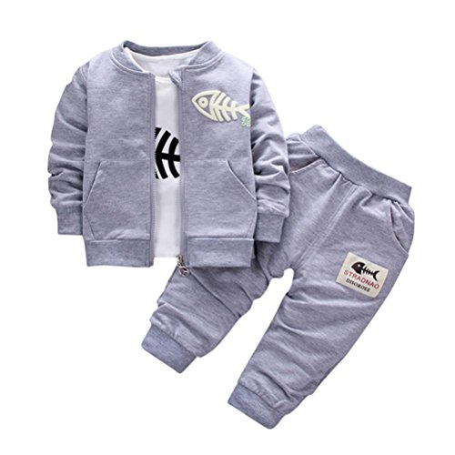 Ropa niño Otoño invierno, Amlaiworld Ropa de bebé niños conjunto Abrigo + camisa + pantalones 6 Mes - 3 Años (Tamaño:6-12Mes, Gris)