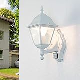 Montaje en pared: 220 x 210mm \'Aluminio Fundido Jardín Farol\"Tirol en blanco de gris con detector de movimiento E27 de capacidad - Lámpara de pared para exterior con sensor