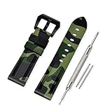 VINBAND Uhrenarmband Camo Ersatzarmband Gummi Armbanduhr - 22mm, 24mm, 26mm Kautschuk Uhrenband mit Gebürstete Edelstahl-Wölbung for Panerai (24mm, Army Green-Black)