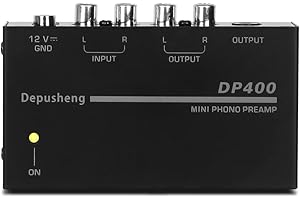 Depusheng DP400 Mini Electronic Audio Stereo Gramophone Preamp, Phono Turntable Preamp, Low Noise Preamp, Independent Knob Control Operation Portable