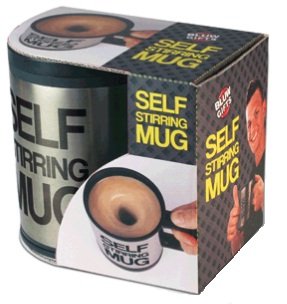 CrazyAboutGadgets Self Stirring Mug - Tazas de Desayuno Auto-removible, 14 x 11 x 8.5 cm, color Negro y Plateado