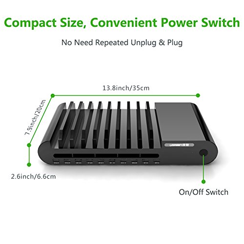 UGREEN 96W 10 Ports universal USB Netzteil Ladegerät Ladeadapter USB Ladestation mit der Halterungsfunktion für iPhone 6/5S/5/4S, iPad Air, iPad Mini, Galaxy S5/ S4/ S3, Note 4/ 3, Kameras, MP5/MP4, Smart Phones and PC Tablets (Schwarz) - 7