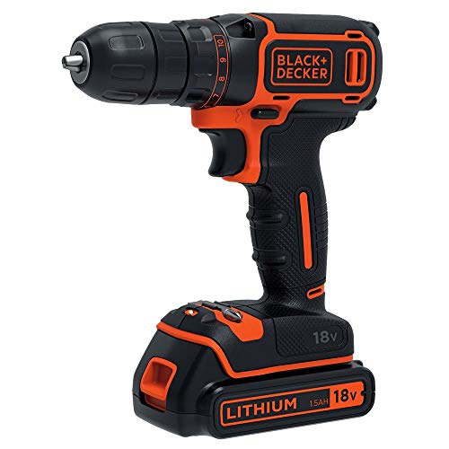 BLACK+DECKER BDCDC18KB-QW - Taladro atornillador 18V, con 2 baterías de litio 18V (1.5Ah) y maletín