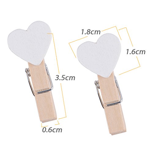 100 Stk Mini Holzklammern Herz Klammern Holz Deko Klein Wäscheklammern Dekoklammern Holzwäscheklammern Zierklammern (Weiß) - 2