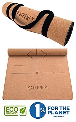 KAIZENLY Pro Tapis de Yoga Écologique - Liège Naturel, Antidérapant, Épais, Hypoallergénique - Tapis Yoga avec Sangle de Transport - Tapis Fitness, Sport au Sol, Pilates & Gym - Yoga Mat