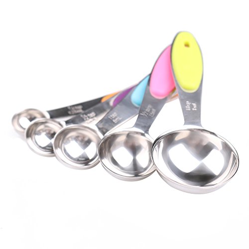 ZQL 10er Set Edelstahl Messbecher Messlöffel Cup mit dem Silikon Griff für Küche Kochen Backen - 3