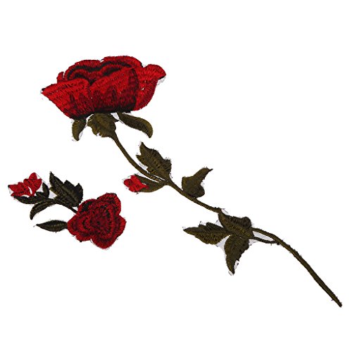 MagiDeal 2pcs rose blumen Stickerei Nähen Aufnäher Aufbügler Applikation - 4