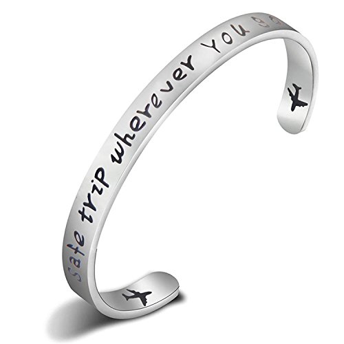 Braccialetto che augura buon viaggio, con aeroplani, regalo per hostess e acciaio inossidabile, colore: silver, cod. UK-safetrival-001