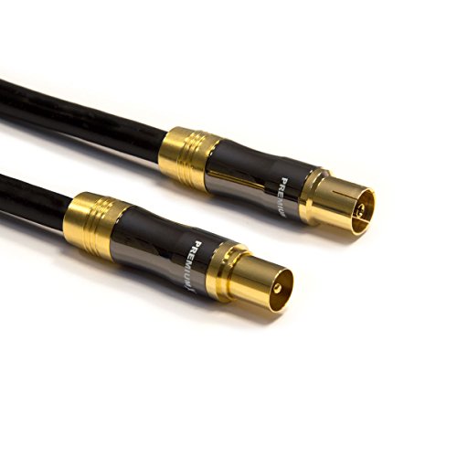 PremiumX 30m Gold-Line TV Antennenkabel Schwarz IEC-Anschlusskabel Koax Stecker - Kupplung Koaxialkabel Metallgehäuse HDTV 4K