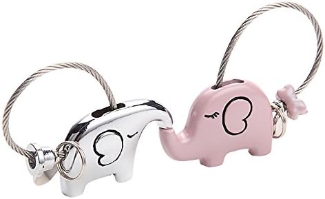 Joykey Key Chain 1 Pair Kissing Elephants Key Ring for Couple Lovers Valentines Sweet Gift Zinc Alloy Shiny Keychains Silver and Rose
