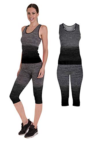 Bonjour - Vêtements de sport pour femmes : ensemble 2 pièces haut court ou débardeur/legging, extensible pour yoga et gymnastique