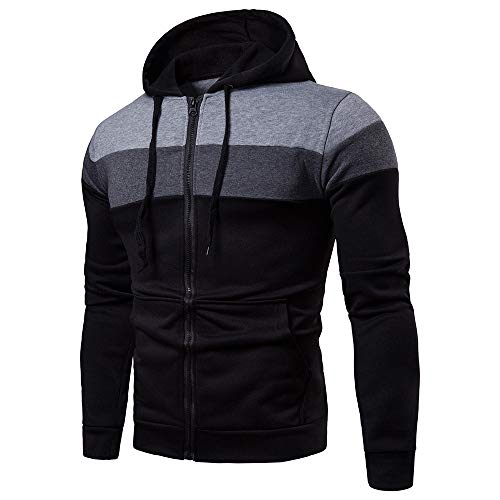 KPILP Strickjacke Herren Hoodies Windbreaker Langarm Herbst Winter Lose Patchwork Zipper Top Bluse Outdoor Sportwear Trainingsanzüge(Schwarz， M