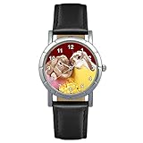 Timest - Hasen - Hunde Motiv Damenuhr mit Lederarmband in schwarz Rund Analog Quarz SA1878