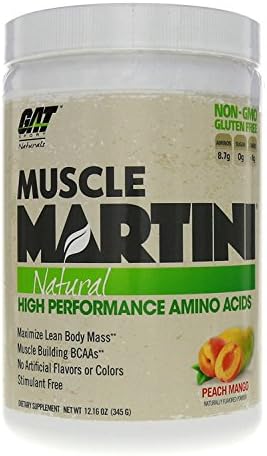 GAT Sports Muscle Martini Natural BCAA Formula | High Performance, Stimulant-free Muscle Building Amino Acids with No Artificial Flavours or Colours | Peach Mango | 345g 30 Servings
