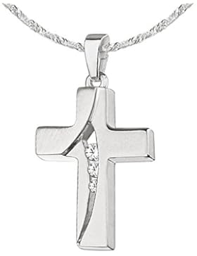 CLEVER SCHMUCK-SET Silberner Anhänger Kreuz kleines Kreuz 16 mm geschwungen mit 3 Zirkonias mittig übereinander...