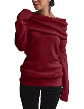 StyleDome Damen Sexy Langarm Off Shoulder Cardigan Asymmetrisch Pullover Strick Langshirt Bluse Top