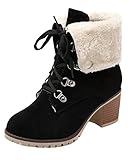  YE Damen Mitte Heel Warm Gefüttert Stiefeletten mit Fell Bequeme Blockabsatz Schnürung und Nieten 6cm Absatz Herbst Winterschuhe