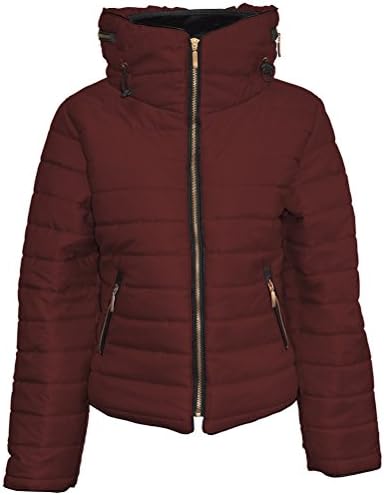 Amberclothing New Ladies Quilted Padded Puffer Bubble Fur Collar Warm Thick Womens Jacket Coat (Small, Wine)
