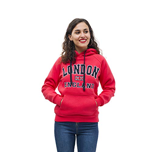 Official London Hoodies - Sudadera con Capucha - para Mujer Rojo Rosso S