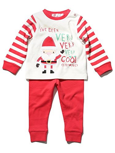 M&Co Baby Long Sleeve Stripe Print Ive Been Very Good Slogan Top And Trouser Christmas Pyjamas Set Red 9/12 Mnths