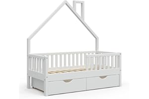 VitaliSpa House bed Noemi, White, 70x140 cm with 2 drawers