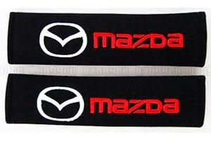2 x Seat Belt Shoulder Cover Pads For MAZDA COMPLETE WITH BADGE DETAIL - ALL MODELS MAZDA 2 3 6 CX-3 CX-5 MX-5 SPORT RECARO
