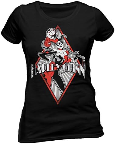 Official DC Comics DC Comics Harley Quinn Diamond Womens Fitted T-Shirt Tee, Black Large
