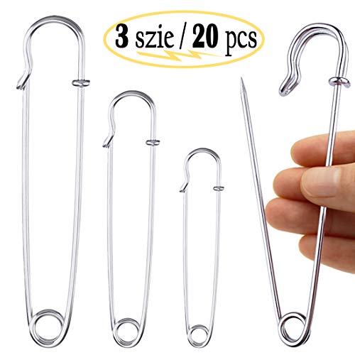 Ultra Large Epingle A Nourrice, 20 Pcs Premium Blanket Kilt Pins Stainless Steel Epingle a Nourrice Broche pour DIY Broche Bijoux Créatifs, 3 Size, Argent