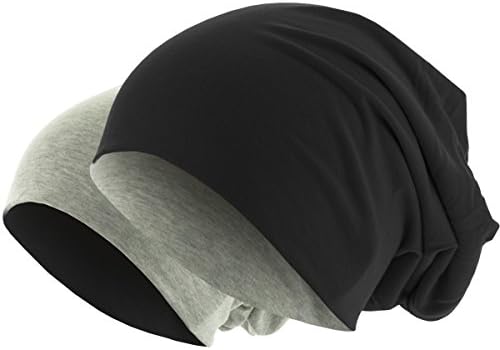 Slouch Long Beanie 2 in 1 Reversible Jersey Hat in 44 Colors - Light Grey/Black, Einheitsgröße
