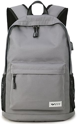 Mupack Oxford School Laptop Backpack with USB Charging Port Sturdy Stylish Water Resistant Knapsack Travel Sports Casual Daypack for Women Men (Gray)