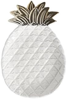 Snack Bar Cake Ceramic Pineapple Leaf Plate Tray (White)