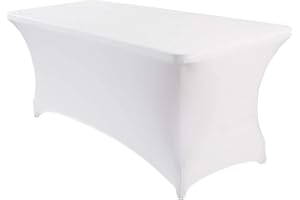 AMERTEER 6FT White Spandex Tablecloth, Rectangular Fitted Stretch Table Cover for Parties, Weddings & Events, Wrinkle-Resistant & Washable Tablecloth for Vendor Booth & Kitchen Use