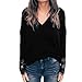 Produktbild MEIbax Damenmode Solide Long Lace Sleeve V-Ausschnitt Bluse Lose Pullover Top Langarmshirt Spitze Hemd